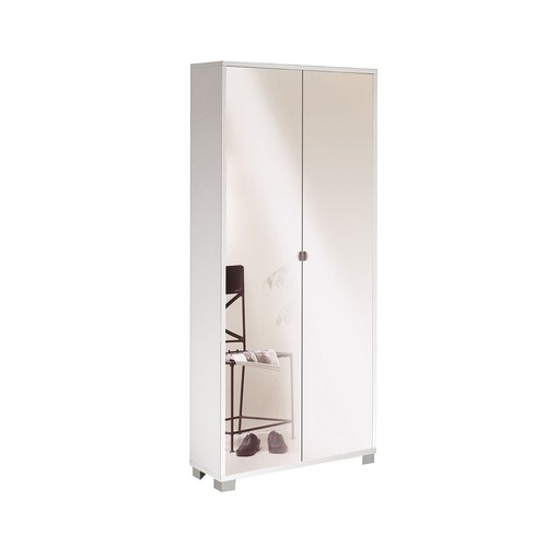 Armadio a 2 Ante Slim Mobile con Specchio 190 Bianco Ripiani Ingresso Scarpiera - Foto 2 di 6