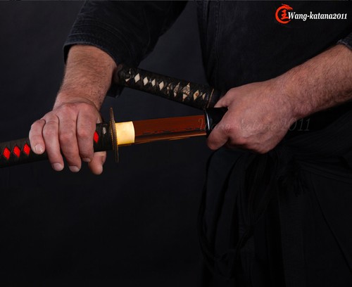 Blood Red Battle Ready Japanese Samurai Sharp Katana Sword Damascus Folded Steel - Picture 2 of 14
