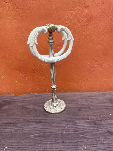 Porta asciugamani vintage Hollywood Regency stand ottone metallo ornato 2 anelli