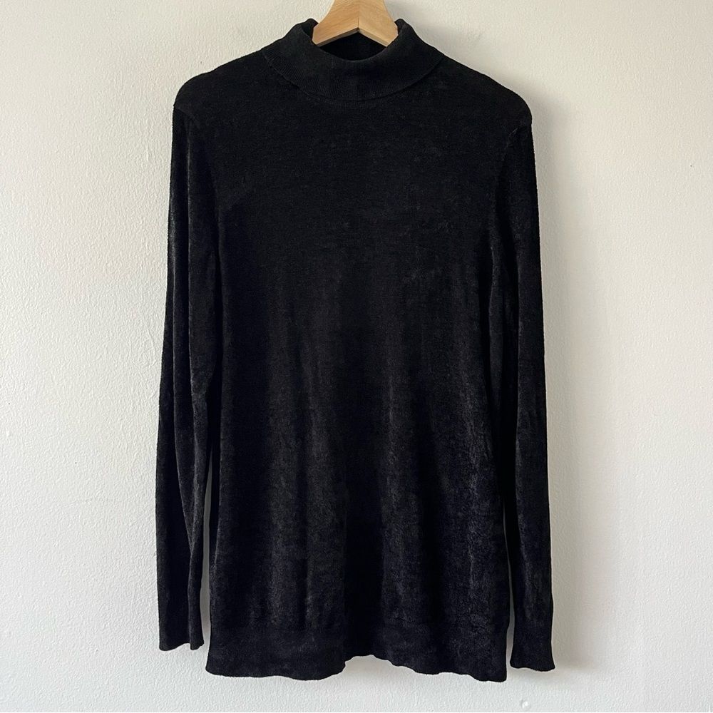 Retro Silk Black Turtleneck Detailed Extra Long Cuff Sleeve - S main image 0