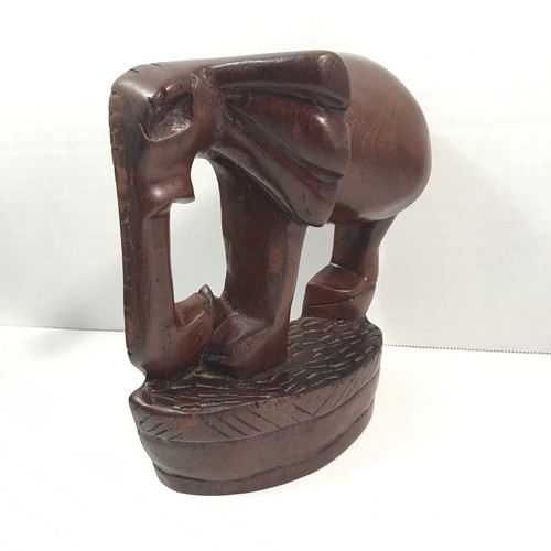 Vintage Wooden Elephant 2 Bookends Hand Carved See Photos
