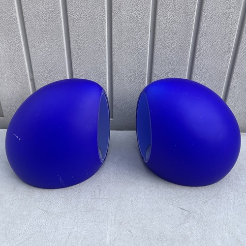 Pair Of Leucos Italy Modernist Hanging Light Cobalt Blue Shade. Small Chip - Picture 2 of 13