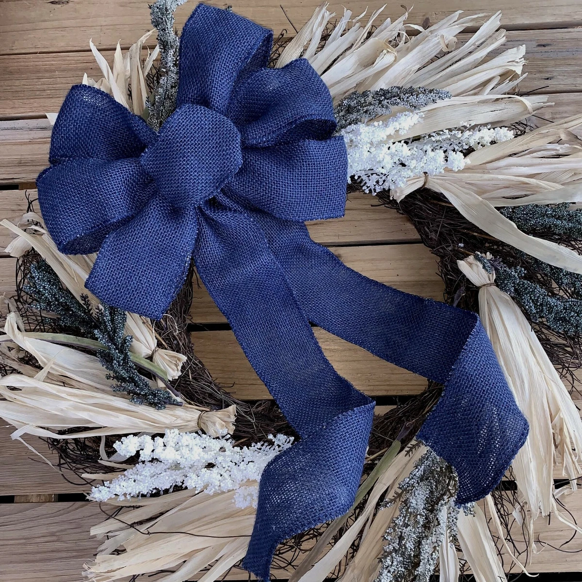 Navy Blue Burlap Wreath Bow - 10 Wide, 18 Long Tails, Door Decor,  Christmas