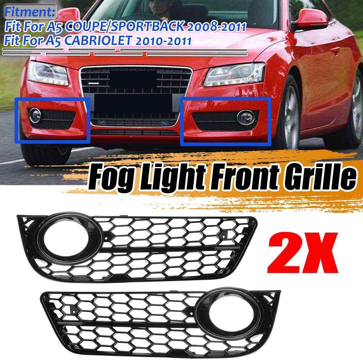 FRONT STANDARD BUMPER FOG LIGHT GRILL COVERS For Audi A5 2008