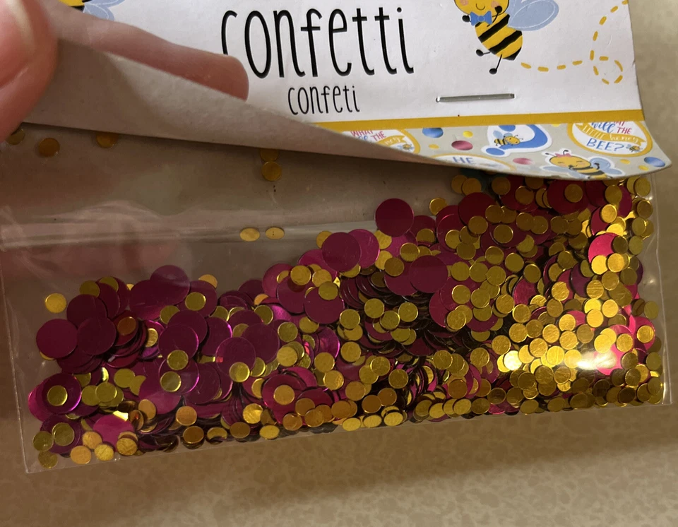 Confeti He Or She Gender Reveal azul rosa dorado abejas paquete triple de confeti 1,2 OZ Foto 4 de 4