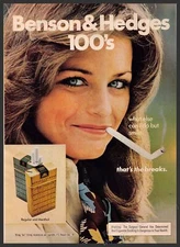 Benson & Hedges 1970s Print Advertisement 1977 Girl Bent Cigarette Breaks