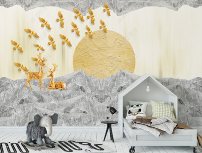 3D Golden Elk Mountain Tapete Fototapete Ablösbar Selbstklebend 378