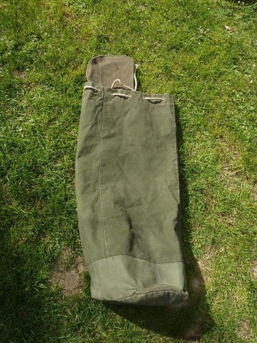 1953 Korean War British Military Uniform Green Canvas Sausage Kit Bag Vintage - Picture 10 of 12