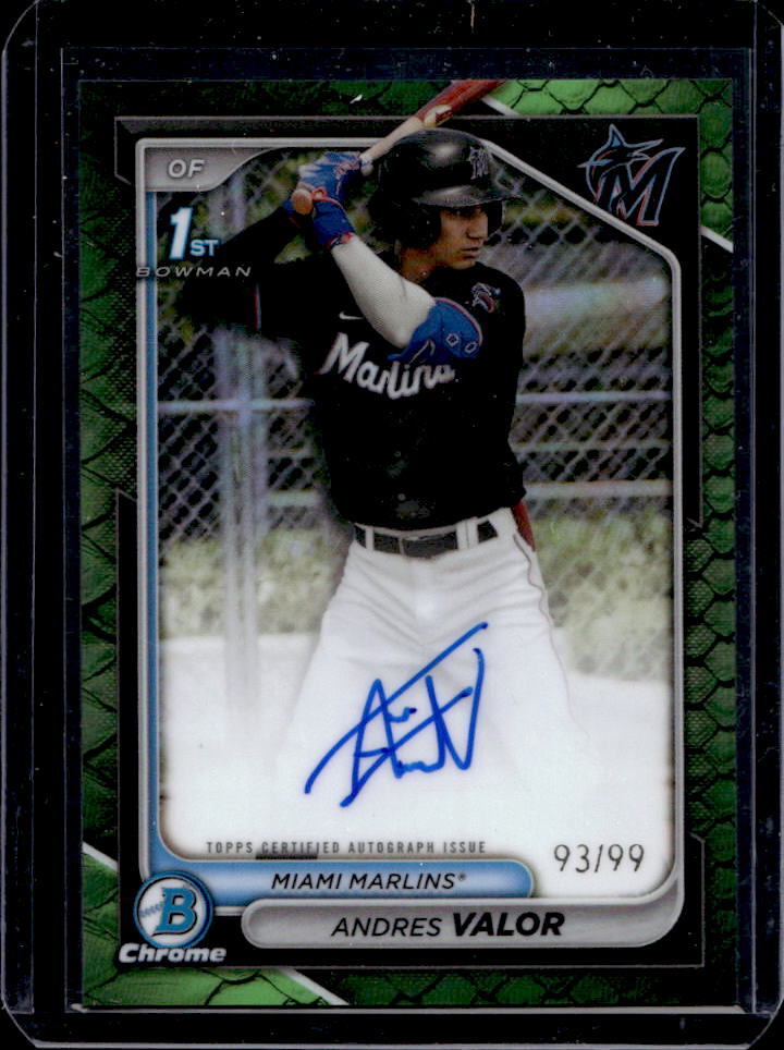 2024 Bowman Chrome Andres Valor Prospect Auto Reptilian Green Refractor 1st #/99