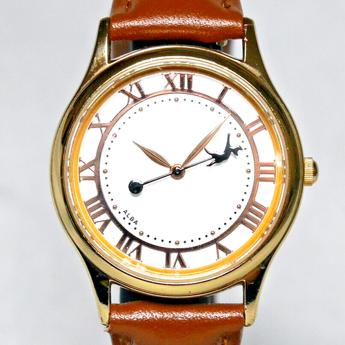 SEIKO ALBA Ghibli Kiki's Delivery Service Watch ACCK408 Jiji cat Brown Leather