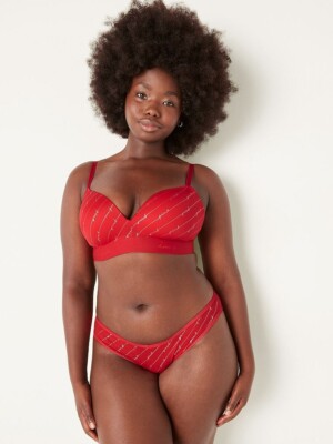 Victoria s Secret Pink wear everywhere wireless push-up Bra Red 34D+M Panty set