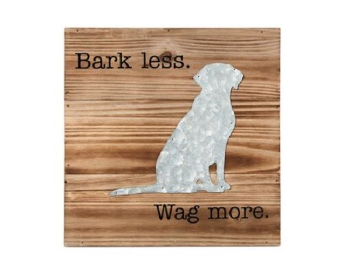 Mud Pie "Bark Less. Wag More." Wooden Sign Dog Lover Plaque 10" x 10" Mudpie NEW - Picture 1 of 1
