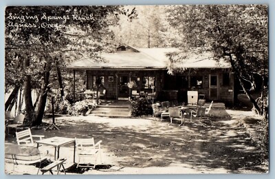 Agness Oregon OR Postcard Singing Springs Ranch Exterior View c1940 RPPC Vintage