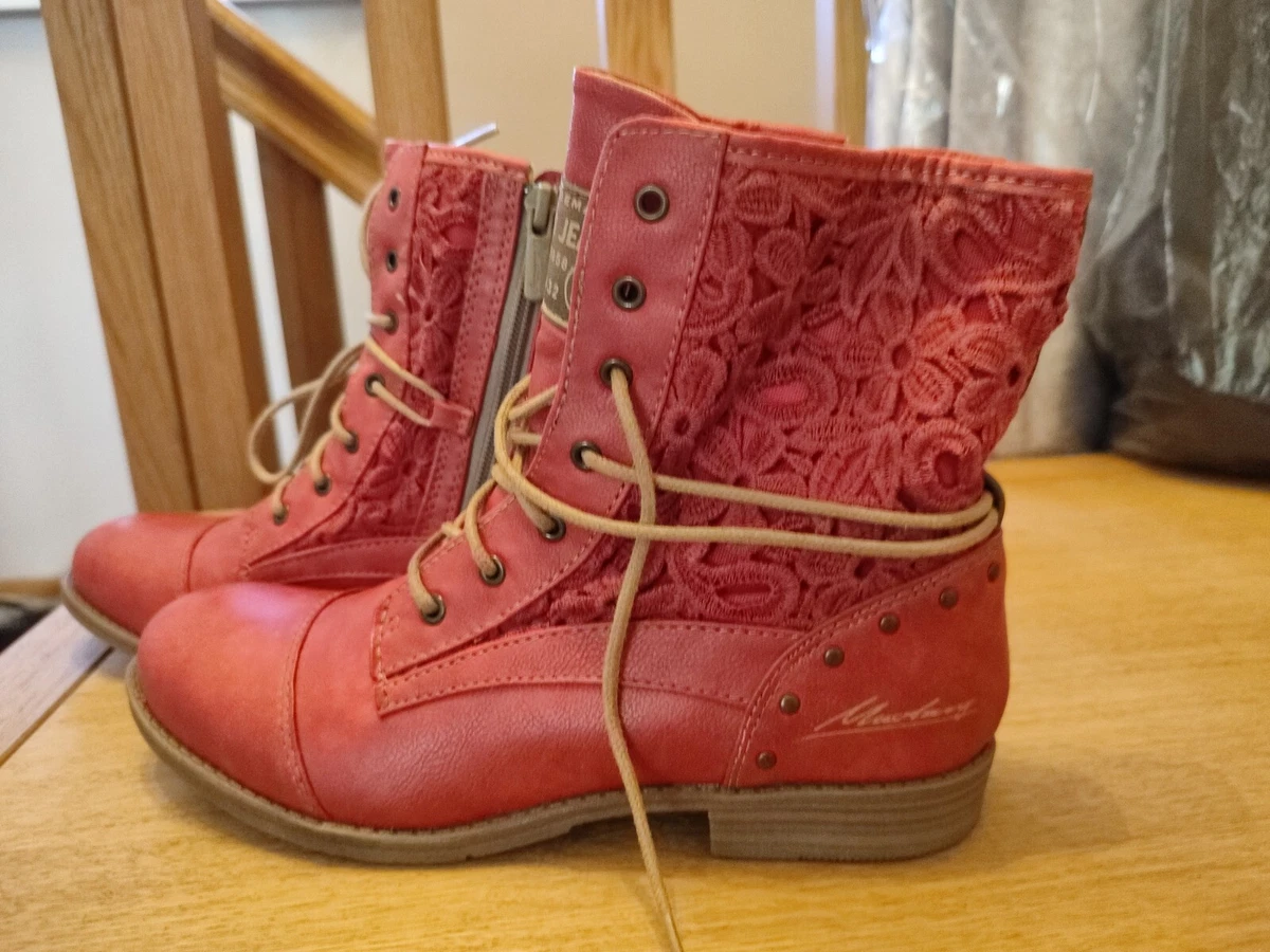 Red Leather Combat Boots