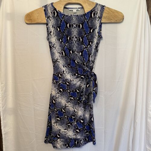 DVF Diane Von Furstenberg Size 4 Della Dress Python Print Blue Snake Mini Ruched