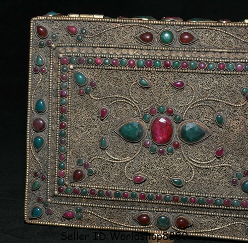 8.4" Old Tibet Temple Silver Filigree Inlay jewel Woman Jewelry box Storage Box - Picture 9 of 12