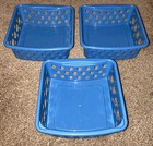 Vintage 1990s Blue Stackable Perforated Basket Trays Set 3 Small Storage Plastic
