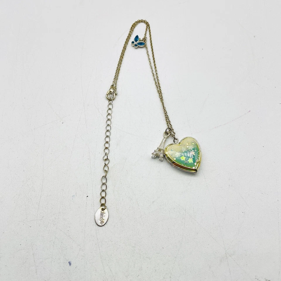 Collar Colgante Medallón Corazón Claire Firmado con Torre Eiffel Iridiscente París Foto 4 de 4