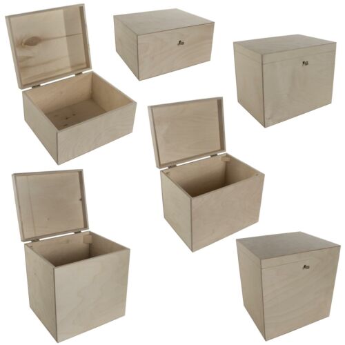 Low/High Small/Large Plain Wooden Keepsake Memory Treasure Boxes | Optional Lock - Picture 1 of 26