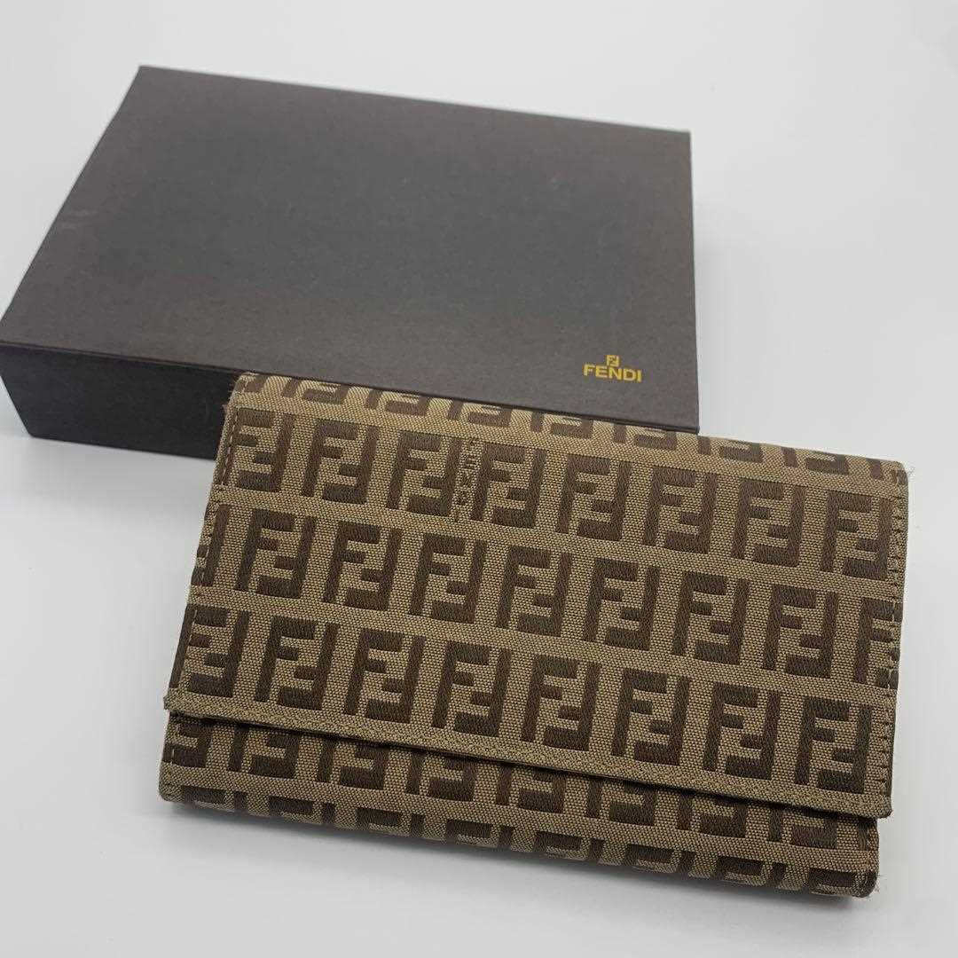 【送料&関税込】Fendi Wallet FENDI Tri-fold Wallet Logo Canvas Leather Brown Unisex