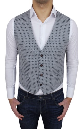 GILET SMANICATO UOMO SARTORIALE GRIGIO CHIARO A POIS ELEGANTE INVERNALE IN  LANA | eBay