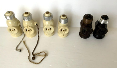 Lot 6 Screw Base Light Bulb Socket Pull Chain Switch Converter to 2 AC Outlets