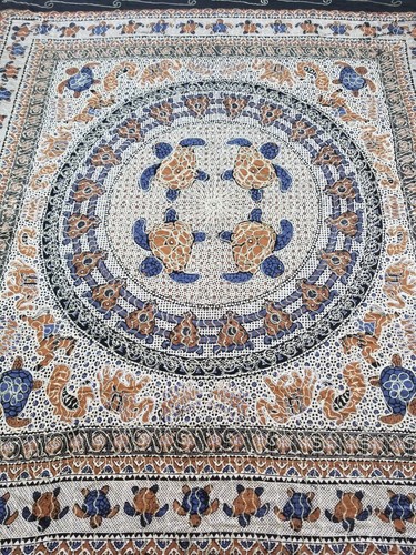 Vintage Indian Traditional Block Printed Embroidered Bed Spread 241x210cm - Picture 6 of 18