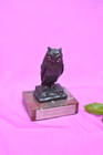 Antique Desk Paperweight – Bronze Owl on Books, Red Marble Base, Czech Military