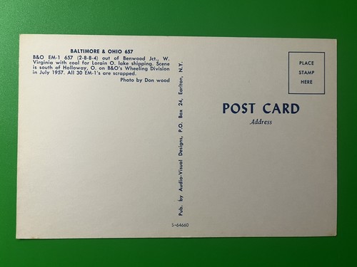 Baltimore & Ohio 657 Locomotive Postcard ~ EM-1 (2-8-8-4) B & O Train ~ Unposted - Picture 3 of 3