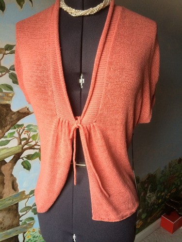 Willi Smith Peach knit Cap Sleeve Top Vest Open Front Cardigan Size M New - Picture 6 of 7