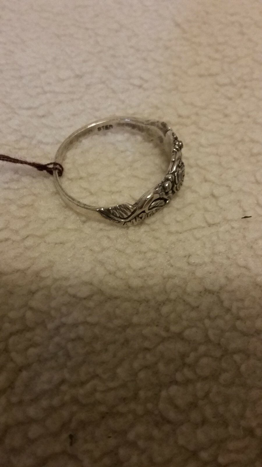 Sterling, Rose Leaf Pattern Ring, Size 9 - image 3