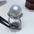 gorgeous huge 13-14mm south sea round white pearl ring 925s(mr)