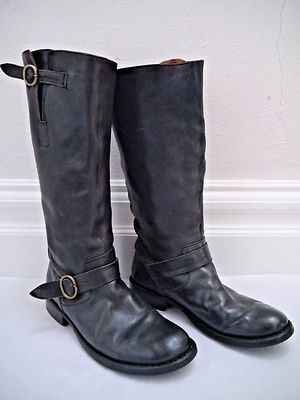 Fiorentini + Baker Charcoal Leather Buckle Boots FIORENTINI+BAKER Eternity 7040-CN 3-Buckle Biker Boot EU  main image 3