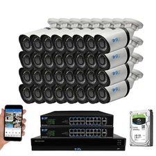32 Channel NVR 32 5MP H.265+ PoE IP Microphone AI Bullet Security Camera System