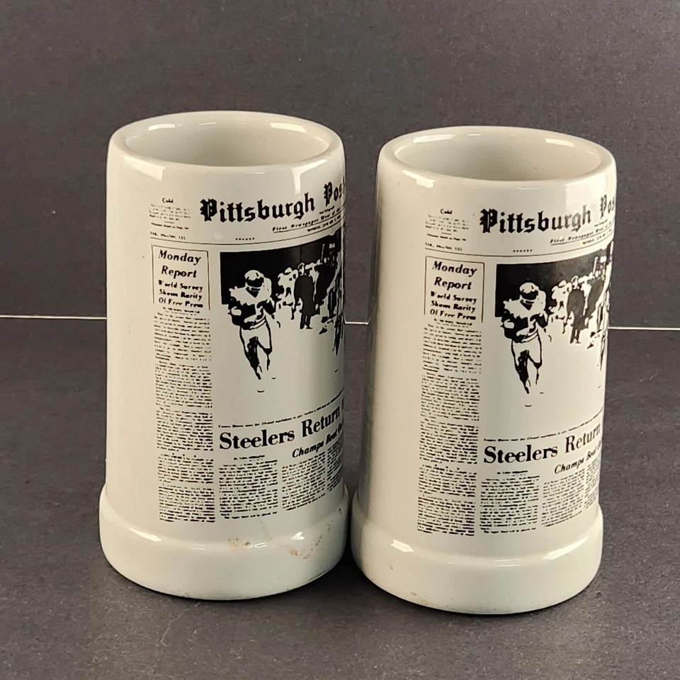 Two Ceramic Mugs Pittsburgh Gazette Steelers Return To Super Bowl Vintage 1976 - Image 3 of 4