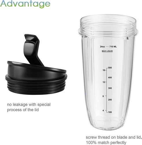 2x 24oz Ninja Blender Cups w/ Lids for Auto IQ Series Replacement - Picture 2 of 4