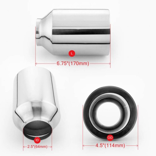 2.5" Inlet Exhaust Tip 4.5" Out Straight Cut 6.75" Length Stainless Steel Polish - Picture 7 of 7