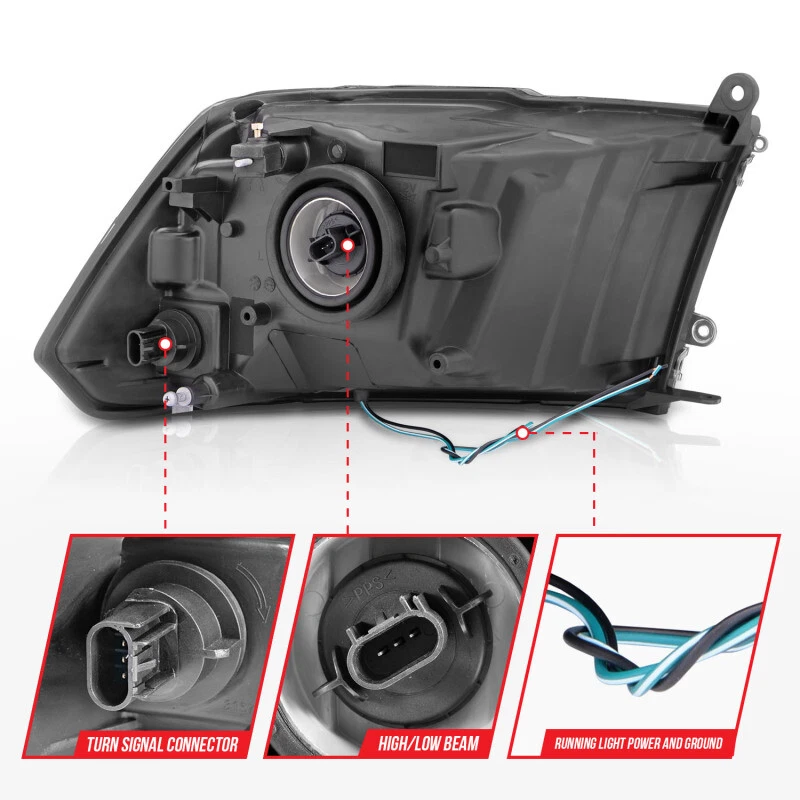 ANZO For 2009-2018 Dodge Ram 1500 Crystal Headlights W/ Light Bar Black Housing Foto 3 de 4