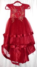 Girls Red Princess Formal Layered Flower Girl Dress Gold Appliques Size 150 12 