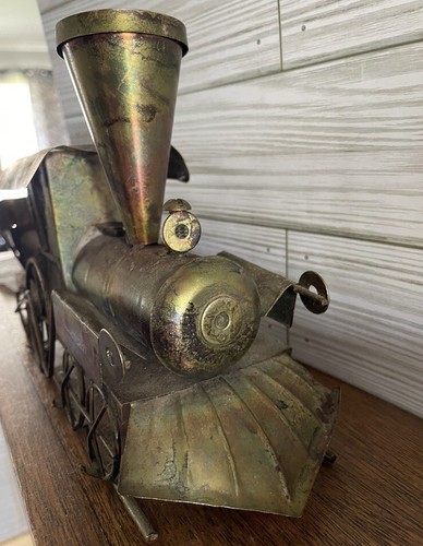 Vintage Wind Up Music Box Copper Color Tin Train Engine 9.5" Long - Picture 10 of 11