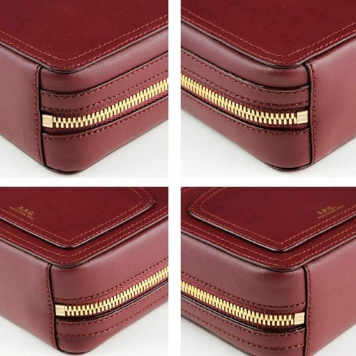 Auth A.P.C Mini Louisette Square Shoulder Bag Leather Apc Crossbody Bordeaux - Picture 9 of 9