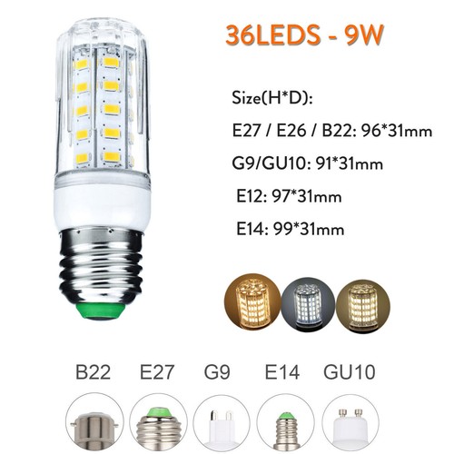 LED Corn Light Bulbs E27 E14 B22 G9 GU10 220V 12V 24V Home White Lamps 5730 SMD - Picture 15 of 45