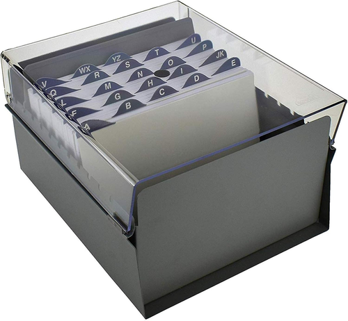 5x8 Card File Holder with AZ Index – Metal Base, Clear Lid, 600 Card Capacity - Picture 3 of 7