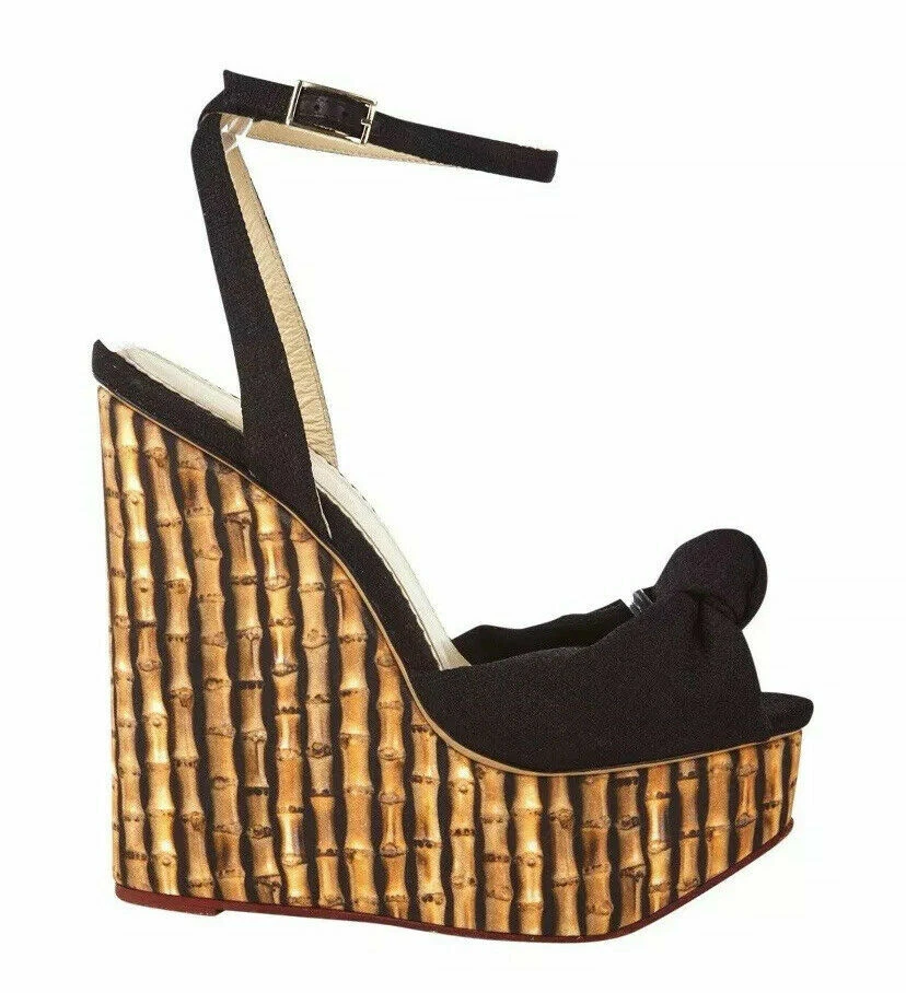 39 / 8.5 ❤️ SANDALIAS NEGRAS CHARLOTTE OLYMPIA TACÓN ALTO ESTAMPADO BAMBÚ ITALIA Foto 3 de 4