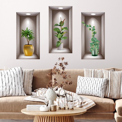 Wall Art Stickers Simulation 3D Three-dimensional Potted Green Plants Wallpapers