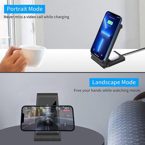 2in1 Foldable Wireless Charger Dock Station For iPhone 13 Pro Max 12/11/XS/8 - Picture 8 of 14