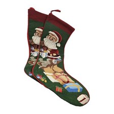 30" Santa Claus Vintage Needlepoint Christmas Stockings Lot Of 2