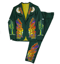 Men customized 2Pc Green floral Embroidery Western Wedding suit prom outfit .