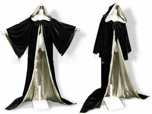 Hooded Velvet Wizard Cloak/Cape Men Halloween With Sleeves Robe Various colours - Picture 26 of 36