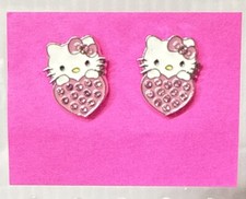 Hello Kitty Sanrio w Heart Rhinestone Stud Earrings Zinc Alloy  Stainless Steel